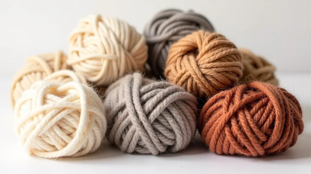Close-up of different wool yarn samples showing texture variation and fiber quality in natural cream and brown tones