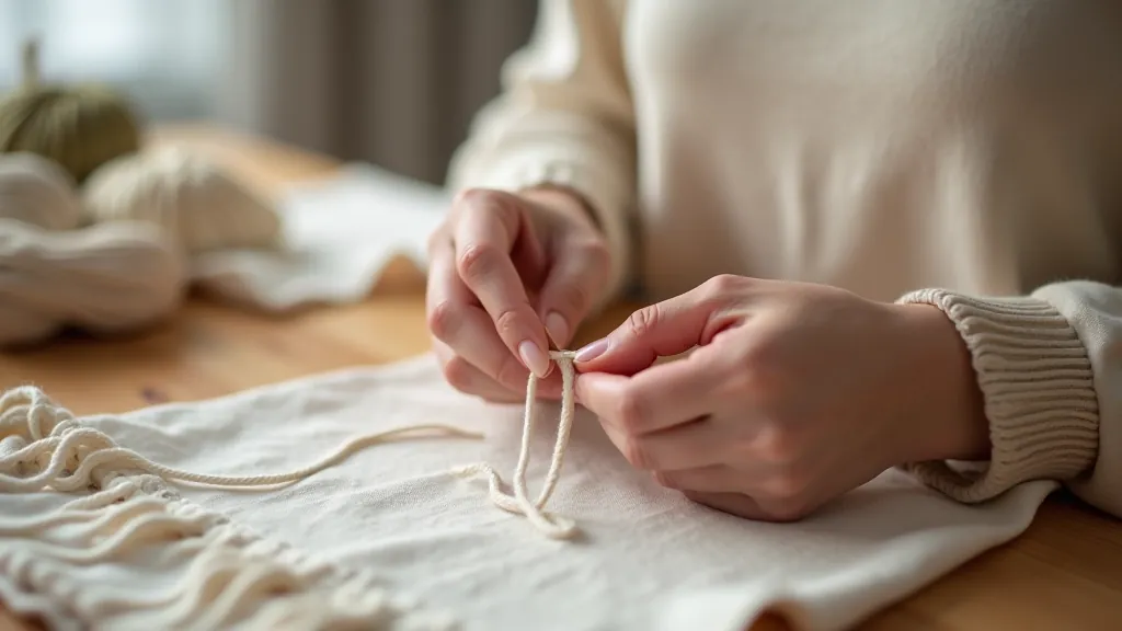 Close-up of a hand holding a needle with thread through woven fabric, showing proper grip and positioning for hand sewing